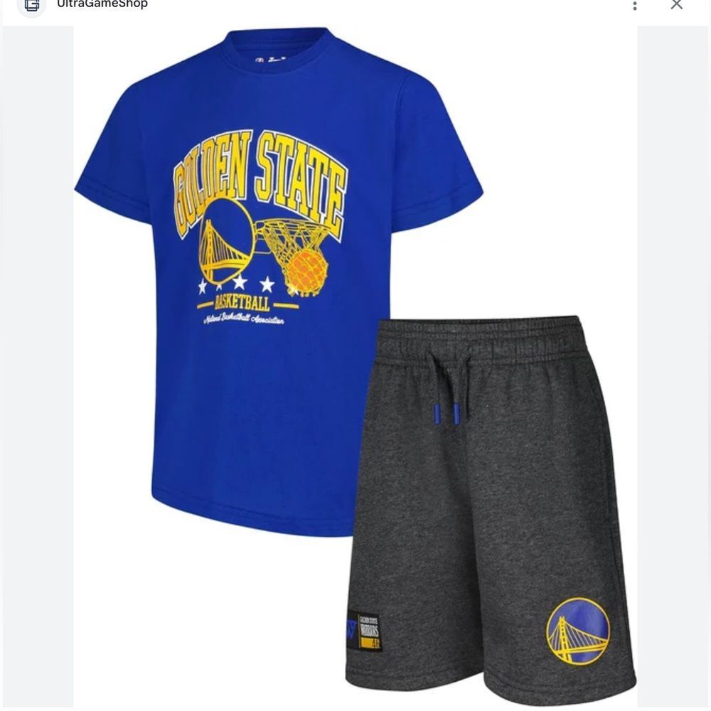 Ultra Game Youth's NBA Official Mad Tee Shirt/Short Set, Warriors, Size 8, NWT